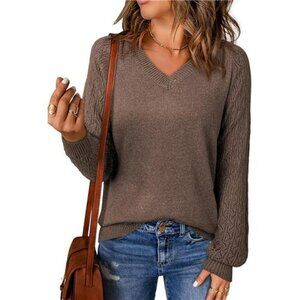 Womens Crochet Sweater Lightweight V Neck Long Sleeve Summer Pullover Top